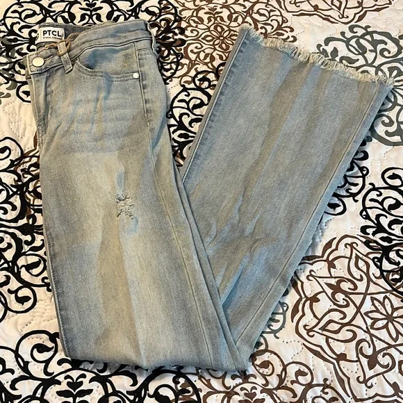 PTCL Light Wash Flare Leg Distressed Jeans